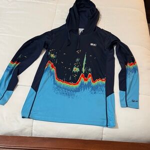 Pelagic Boys Navy Performance Hooded Fishing Shirt with Logo